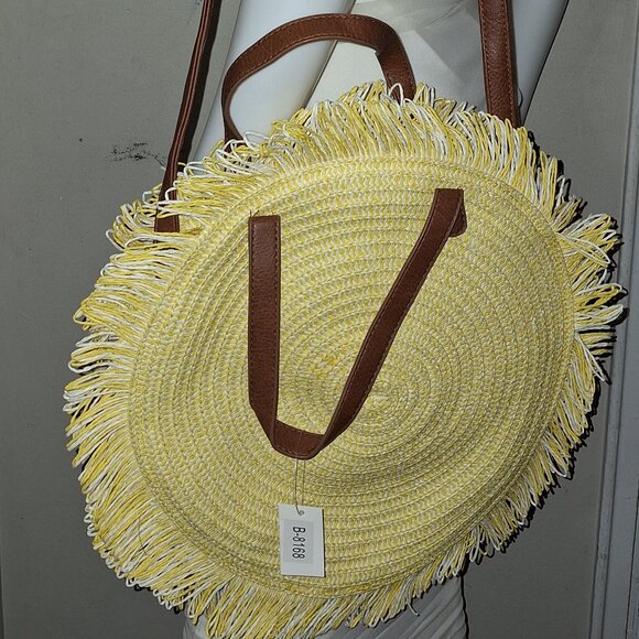 Round Straw Bags Women Rattan Handbags Handmade Woven Tote Wicker Shoul - Picture 1 of 11